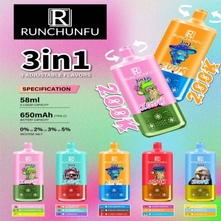 runchunfu 3 in 1 200k puffs disposable vape